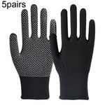5 pares de luvas finas de nylon para caminhadas e condução ao ar livre, respiráveis, antiderrapantes com partículas de silicone
