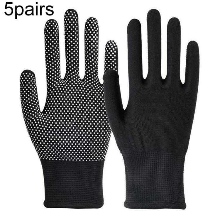 5 pares de luvas finas de nylon para caminhadas e condução ao ar livre, respiráveis, antiderrapantes com partículas de silicone
