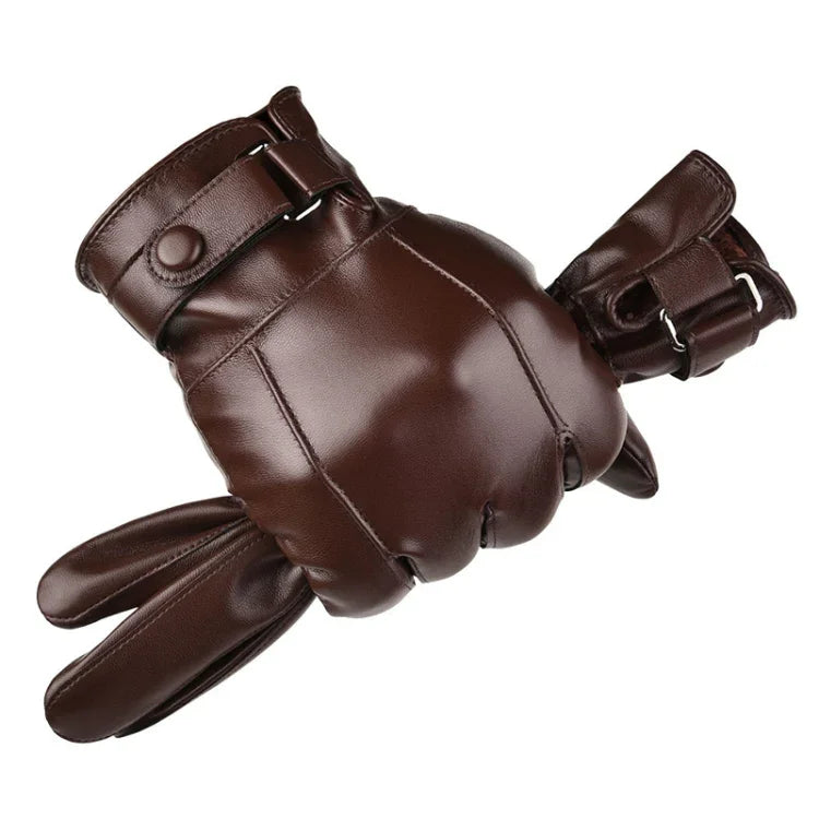 Fall Winter Men Leather Gloves PU Velvet Warm Riding Driving Touchscreen Gloves, Average