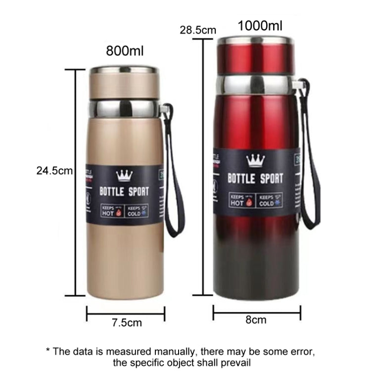 Caneca Isolada em Aço Inoxidável 316 Grande Capacidade Termo a Vácuo Garrafa de Água Isolada Portátil para Carro e Exterior, 800ml, 1000ml