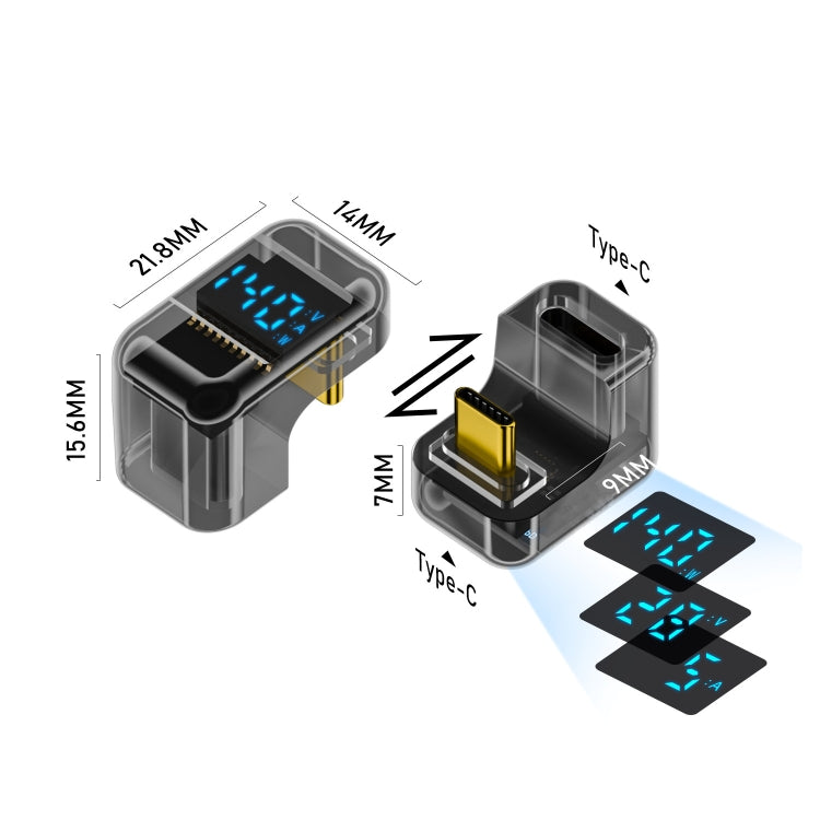 Adaptador Tipo-C com Ecrã Digital em U Cotovelo 180 Graus 140W 4.0, Cotovelo 180 Graus