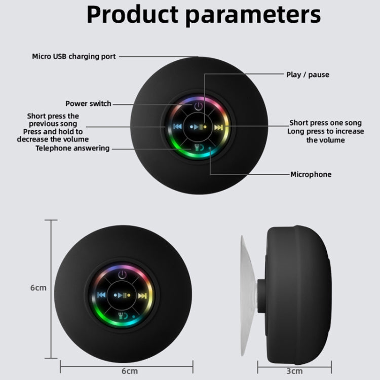Coluna Bluetooth Portátil com Ventosa Grande à Prova de Água para Casa de Banho BT-07