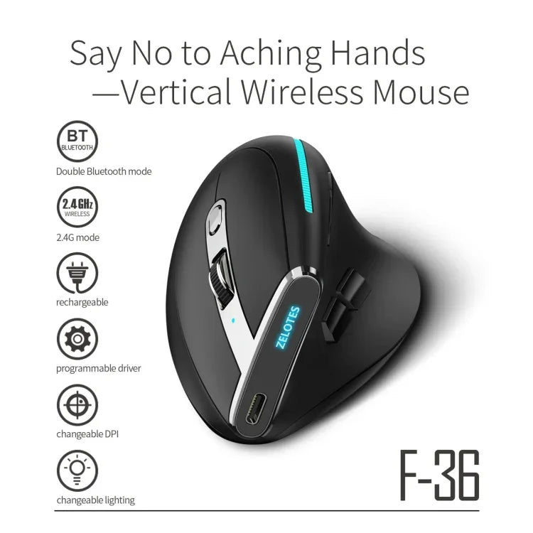 ZELOTES F36 Teclado Vertical Ergonómico com 9 Teclas, Programável, Duplo Bluetooth + Rato Sem Fios 2.4G, F36 (Branco), F36 (Preto)