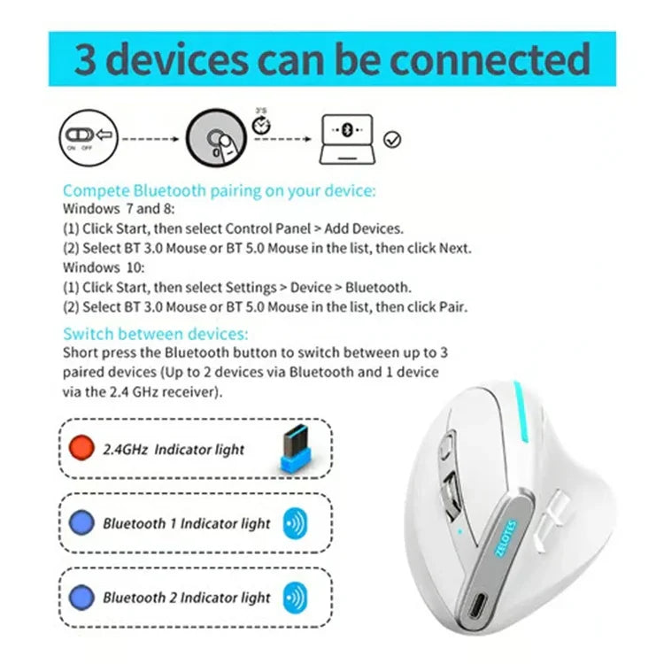 ZELOTES F36 Teclado Vertical Ergonómico com 9 Teclas, Programável, Duplo Bluetooth + Rato Sem Fios 2.4G, F36 (Branco), F36 (Preto)