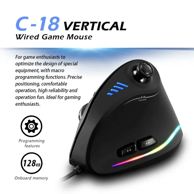 ZELOTES C18 Teclado Vertical Ergonómico com 11 Teclas RGB, Joystick Programável, Rato Gaming Com Fios, C18