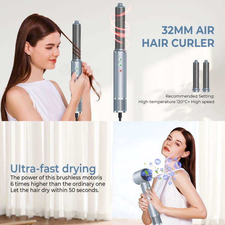 Pente de Ar Quente 5 em 1 Modelador Automático com Íons Negativos Secador de Cabelo, Cinzento Plugue UE, Cinzento Plugue UK, Cinzento Plugue US, Azul Dourado Plugue US, Preto Dourado Plugue UE, Preto Dourado Plugue UK