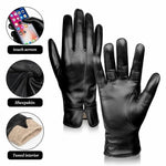 Luvas para Mulher em Pele de Carneiro com Forro de Lã Resistente ao Vento Quentes Luvas Grossas para Neve com Ecrã Tátil para Condução, S, M, L, XL