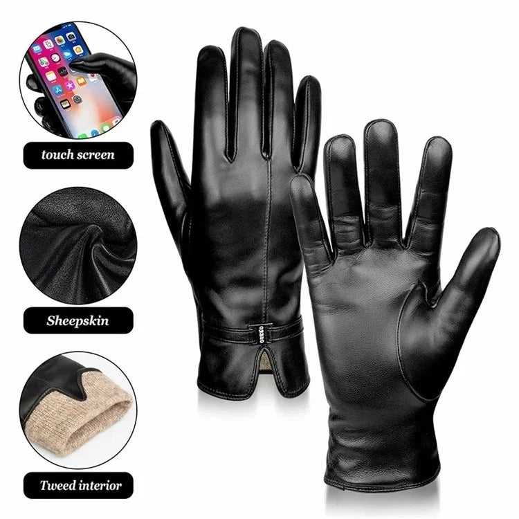 Luvas para Mulher em Pele de Carneiro com Forro de Lã Resistente ao Vento Quentes Luvas Grossas para Neve com Ecrã Tátil para Condução, S, M, L, XL