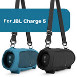 Capa de Silicone para Coluna JBL Charge 5 com Bolsa de Transporte com Alça de Ombro, Capa de Silicone Preta, Capa de Silicone Azul