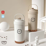 Caneca Isolada Portátil em Aço Inoxidável 316 Copo Duplo para Café com Palhinha, 500ml