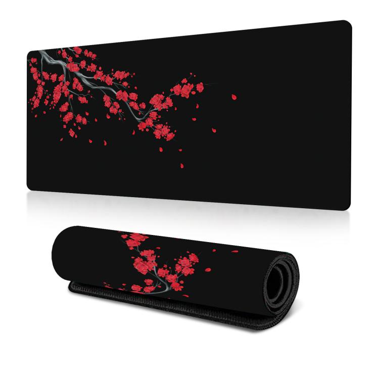 Tapete de Rato para Secretária com Pintura a Tinta de Flor de Cerejeira em Borracha Antiderrapante, 300x600x2mm, 300x700x2mm, 300x800x2mm, 400x900x2mm