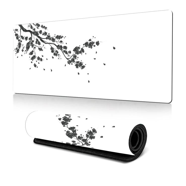 Tapete de Rato para Secretária com Pintura a Tinta de Flor de Cerejeira em Borracha Antiderrapante, 300x600x2mm, 300x700x2mm, 300x800x2mm, 400x900x2mm