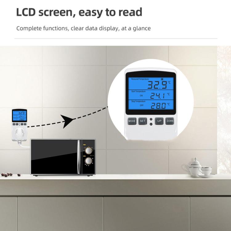 Termóstato Digital Inteligente com Retroiluminação, Controlo de Temperatura com Contagem Decrescente, Interruptor de Tomada, Temporizador, Controlador de Temperatura, Retroiluminação Plugue US, Retroiluminação Plugue UK, Retroiluminação Plugue AU