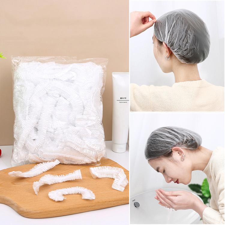 150pcs / Pacote Toucas de Duche Descartáveis Impermeáveis Transparentes para Cabelo 23,5cm, PE