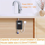 Aquecedor Elétrico de Água Pequeno Sem Reservatório 3000W para Cozinha e Casa de Banho, Plugue US, Plugue UK, Plugue UE, Plugue AU