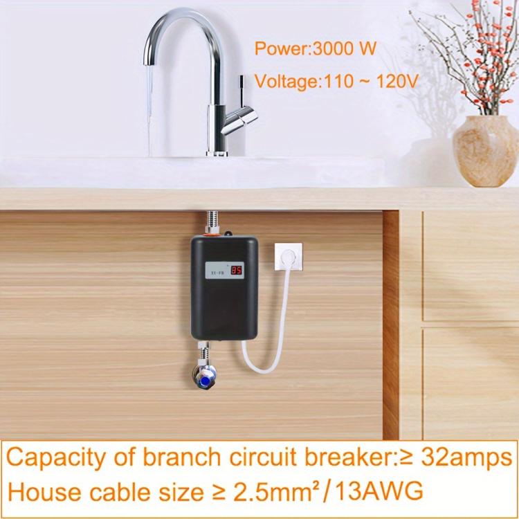 Aquecedor Elétrico de Água Pequeno Sem Reservatório 3000W para Cozinha e Casa de Banho, Plugue US, Plugue UK, Plugue UE, Plugue AU