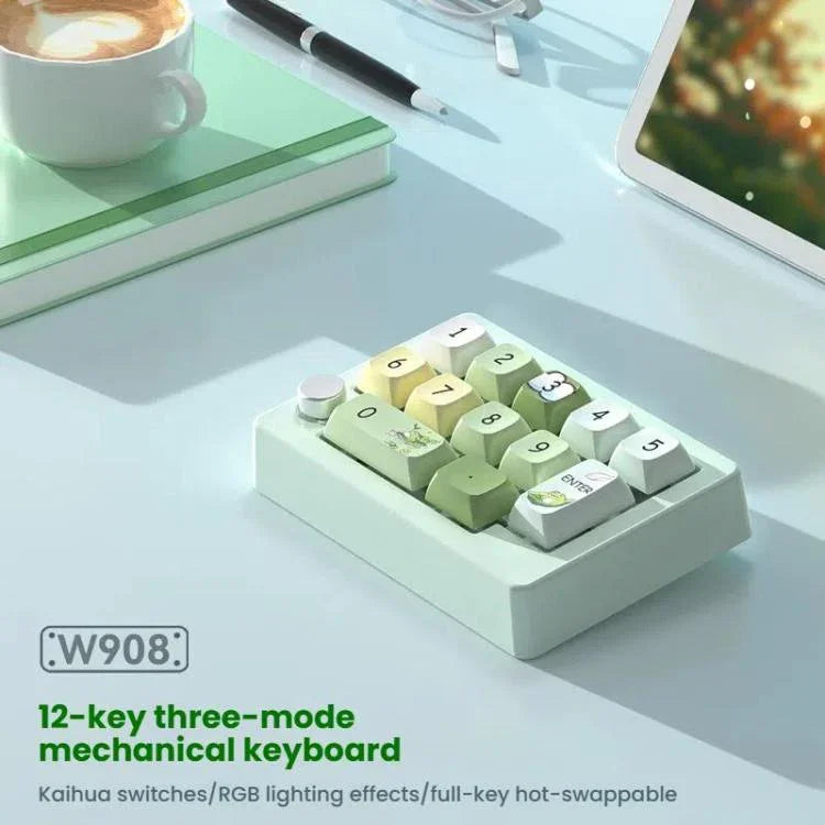 MKESPN W908 Teclado Mecânico Gaming RGB Retroiluminado, Hot-Swappable, Definição de Macros, Sem Fios Tri-Mode