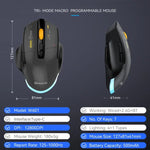 MKESPN W601 Rato Gaming Sem Fios Tri-Mode Silencioso com Macros, Fibra de Carbono, 12800DPI, Bluetooth