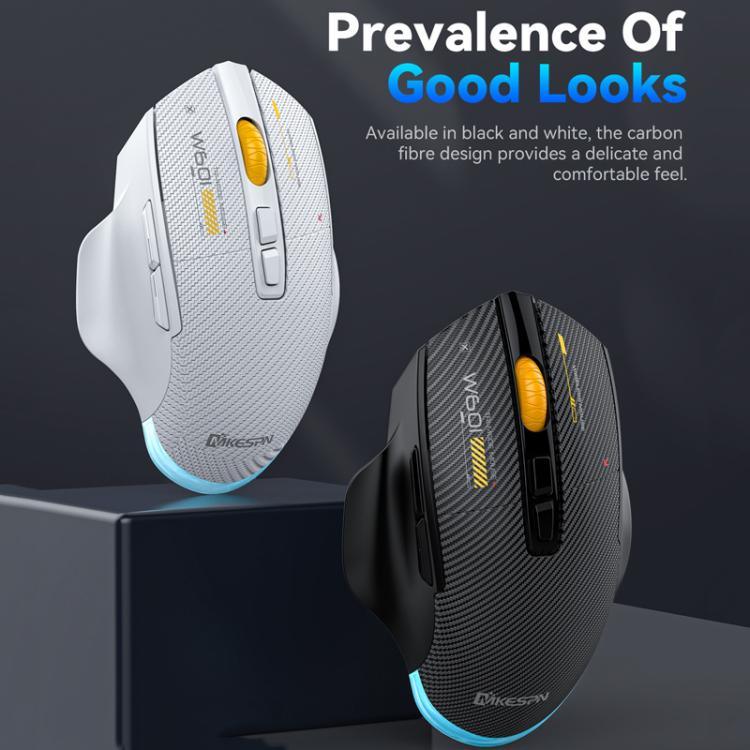 MKESPN W601 Rato Gaming Sem Fios Tri-Mode Silencioso com Macros, Fibra de Carbono, 12800DPI, Bluetooth