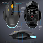 MKESPN W601 Rato Gaming Sem Fios Tri-Mode Silencioso com Macros, Fibra de Carbono, 12800DPI, Bluetooth