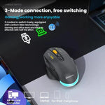 MKESPN W601 Rato Gaming Sem Fios Tri-Mode Silencioso com Macros, Fibra de Carbono, 12800DPI, Bluetooth