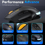MKESPN W601 Rato Gaming Sem Fios Tri-Mode Silencioso com Macros, Fibra de Carbono, 12800DPI, Bluetooth