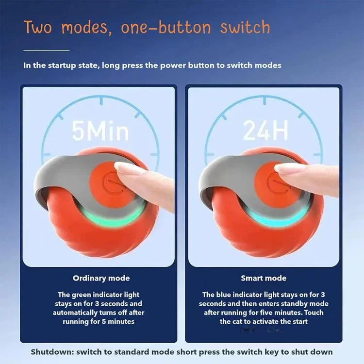 Brinquedos Interativos para Gato Bola Auto Rolante Inteligente USB Recarregável Bola para Gato Ajuste de Duas Velocidades, TUTU Laranja, TUTU Azul