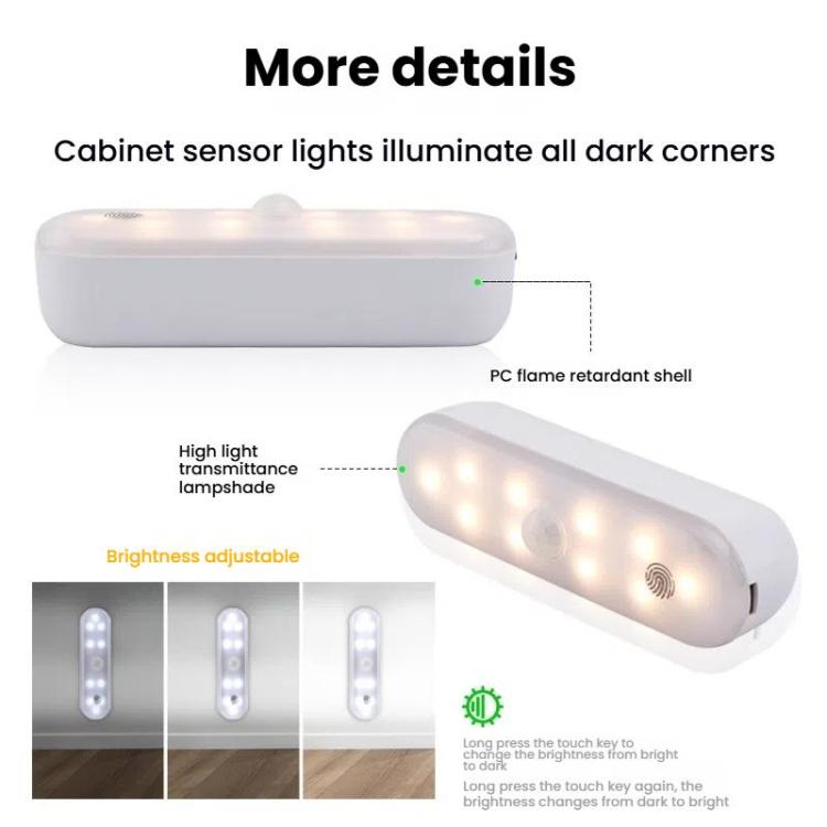 Luz de Armário LED Magnética com Sensor de Movimento, Recárregavel, 20 LEDs, 3 Temperaturas de Cor, A68-3A-11cm