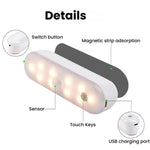 Luz de Armário LED Magnética com Sensor de Movimento, Recárregavel, 20 LEDs, 3 Temperaturas de Cor, A68-3A-11cm