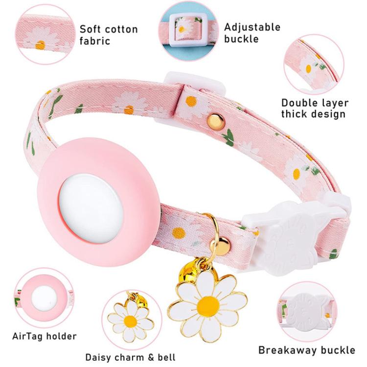 Para AirTag 2ª Geração / AirTag 1ª Geração Capa de Silicone para Rastreadores Pequena Margarida Coleira para Animais com Sino e Filme Frontal e Traseiro