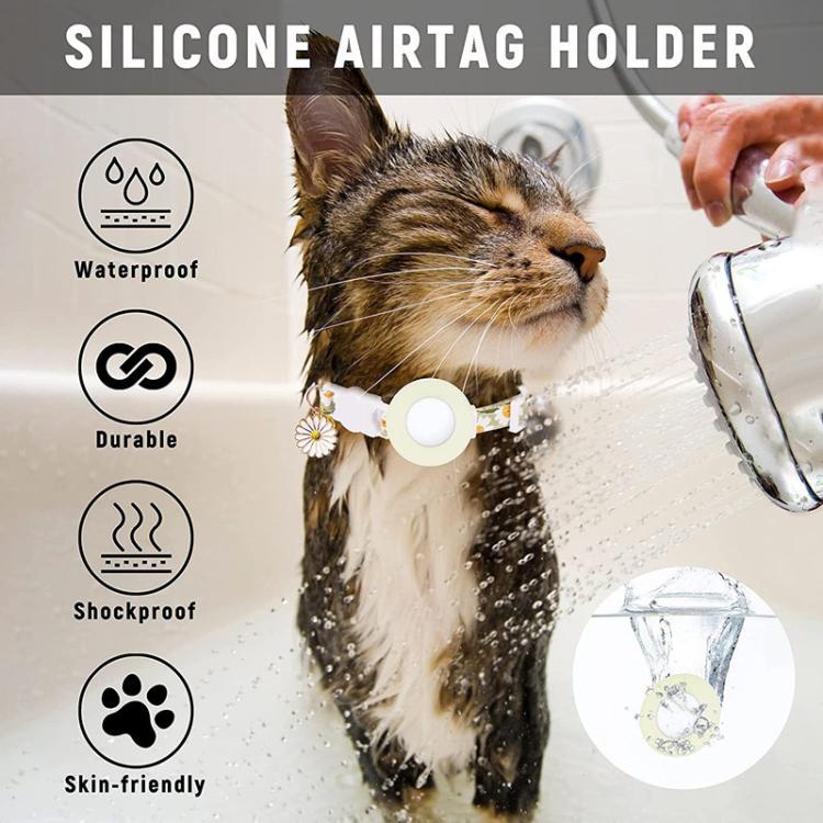 Para AirTag 2ª Geração / AirTag 1ª Geração Capa de Silicone para Rastreadores Pequena Margarida Coleira para Animais com Sino e Filme Frontal e Traseiro