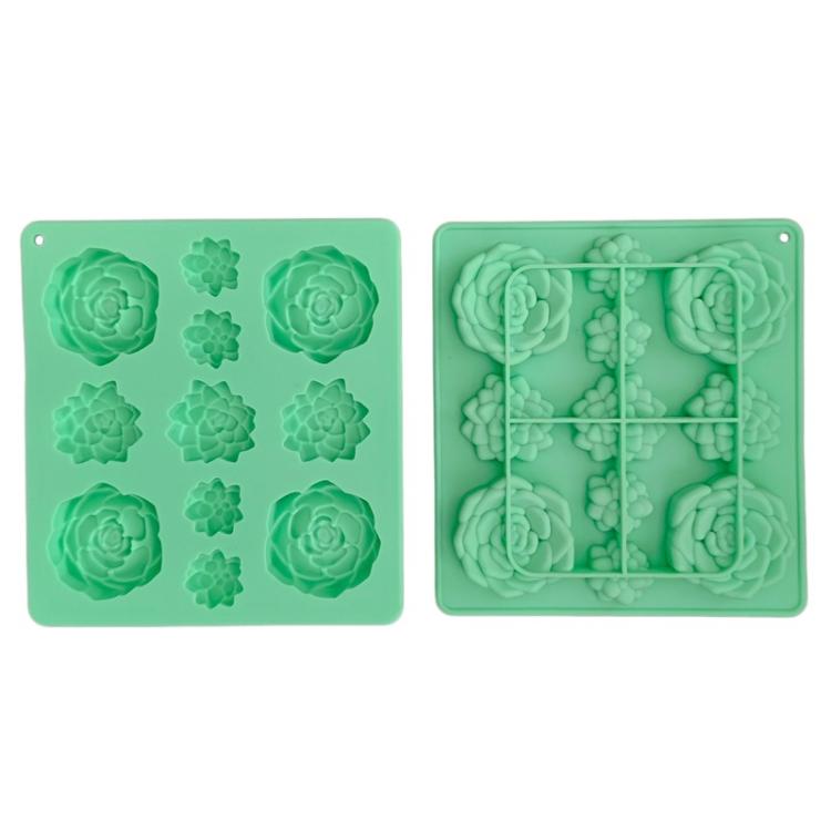 Molde de Silicone para Bolachas de Chocolate com 11 Cavidades em Forma de Suculenta, Molde para Fondant e Bolo, Forma de Suculenta