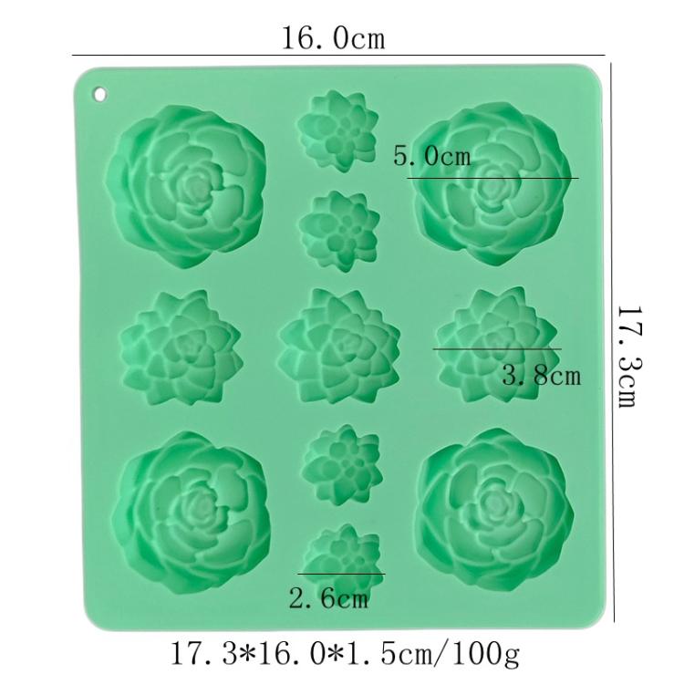 Molde de Silicone para Bolachas de Chocolate com 11 Cavidades em Forma de Suculenta, Molde para Fondant e Bolo, Forma de Suculenta