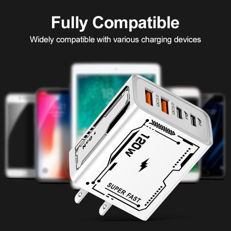Carregador Multiporta para Telemóvel com 2 USB + 2 PD Type-C 2A