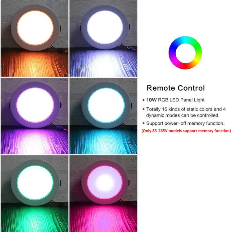 Lâmpada de Teto Redonda RGB+Luz Branca Embutida com Dimmer e Controlo Remoto, Controlo Remoto IR 10W 220V, Controlo Remoto IR 10W 85-265V, Controlo Remoto IR 15W 220V, Controlo Remoto IR 15W 85-265V