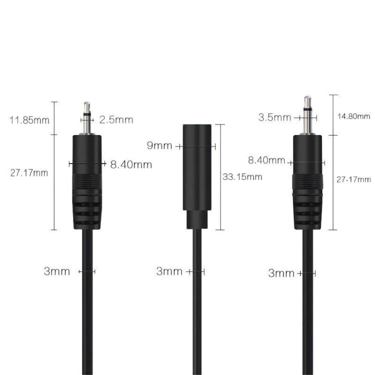 Cabo Mono 2 Pinos AUX Cabo de Cabeça Única para Altifalante Cabo de Alimentação de Áudio, Comprimento: 25cm, Macho 2.5mm, Fêmea 2.5mm, Macho 3.5mm, Fêmea 3.5mm