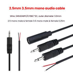 Cabo Mono 2 Pinos AUX Cabo de Cabeça Única para Altifalante Cabo de Alimentação de Áudio, Comprimento: 25cm, Macho 2.5mm, Fêmea 2.5mm, Macho 3.5mm, Fêmea 3.5mm