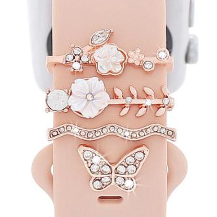 Conjunto de 4 peças de anéis decorativos metálicos para pulseira de silicone de relógio inteligente de 22 mm de largura