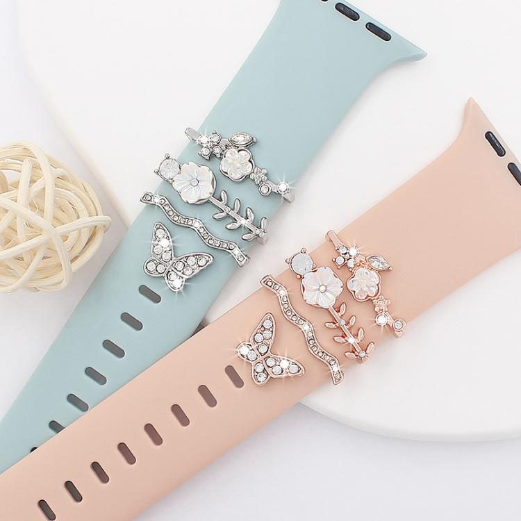 Conjunto de 4 peças de anéis decorativos metálicos para pulseira de silicone de relógio inteligente de 22 mm de largura