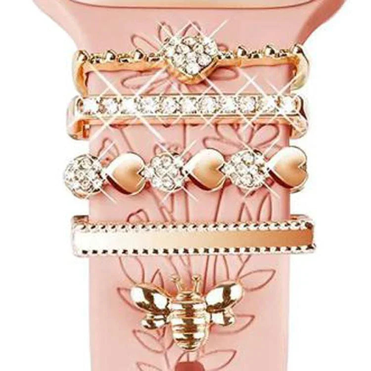 Conjunto de 5 Peças de Correias de Silicone para Smartwatch de 20mm com Anel Decorativo de Metal, Dourado 1, Prateado 2, Dourado Rosa 3, Dourado Rosa 4, Prateado 5, Dourado Rosa 6, Dourado 7, Dourado Rosa 8, Dourado 9