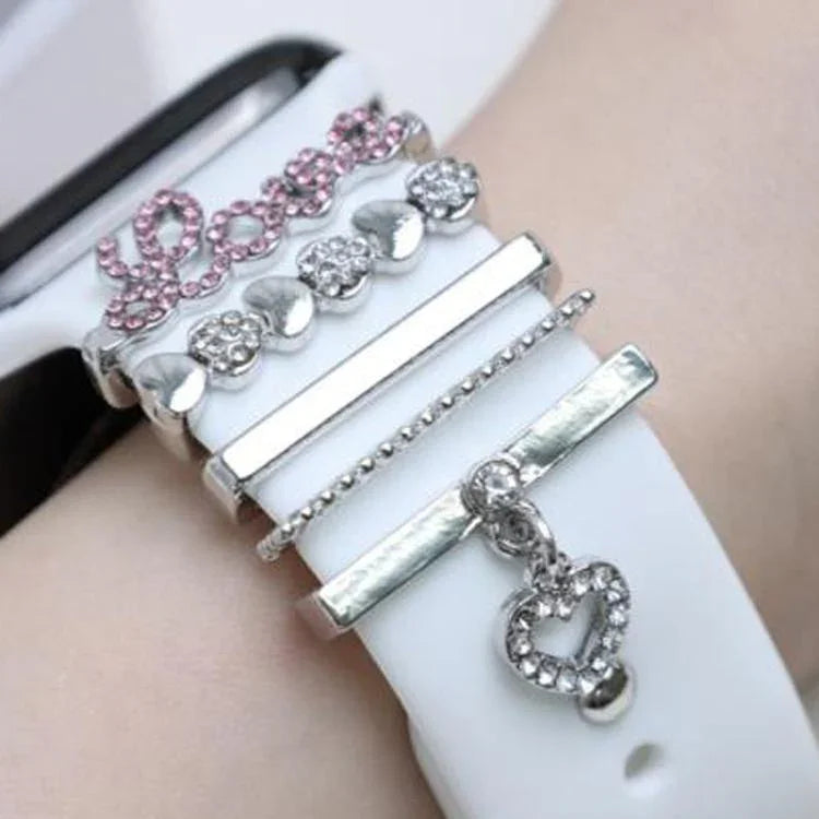 Conjunto de 5 peças / 21mm de largura Bracelete para Relógio Inteligente Anel Decorativo com Letra LOVE Acessórios Metálicos