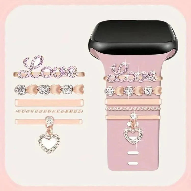 Conjunto de 5 peças / 21mm de largura Bracelete para Relógio Inteligente Anel Decorativo com Letra LOVE Acessórios Metálicos