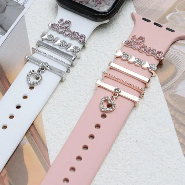 Conjunto de 5 peças / 21mm de largura Bracelete para Relógio Inteligente Anel Decorativo com Letra LOVE Acessórios Metálicos