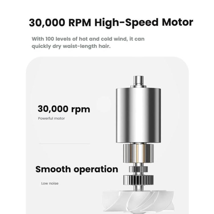 Secador de Cabelo Sem Fios com Motor de Alta Velocidade de 30.000 RPM, 100 Níveis Ajustáveis de Ar Frio/Quente, Bateria de Longa Duração de 15600mAh