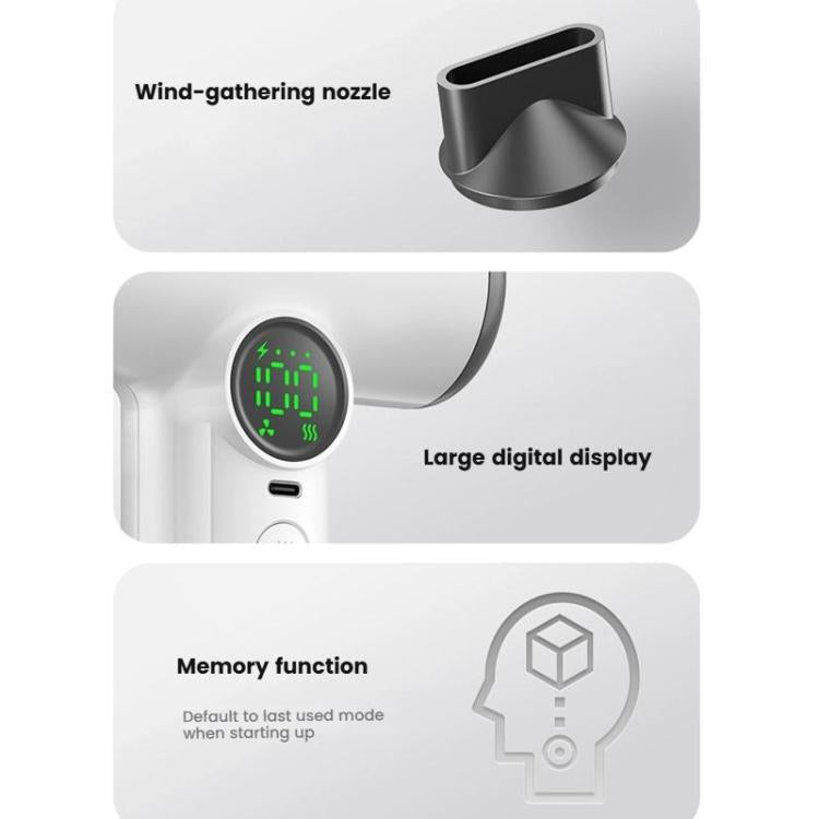 Secador de Cabelo Sem Fios com Motor de Alta Velocidade de 30.000 RPM, 100 Níveis Ajustáveis de Ar Frio/Quente, Bateria de Longa Duração de 15600mAh