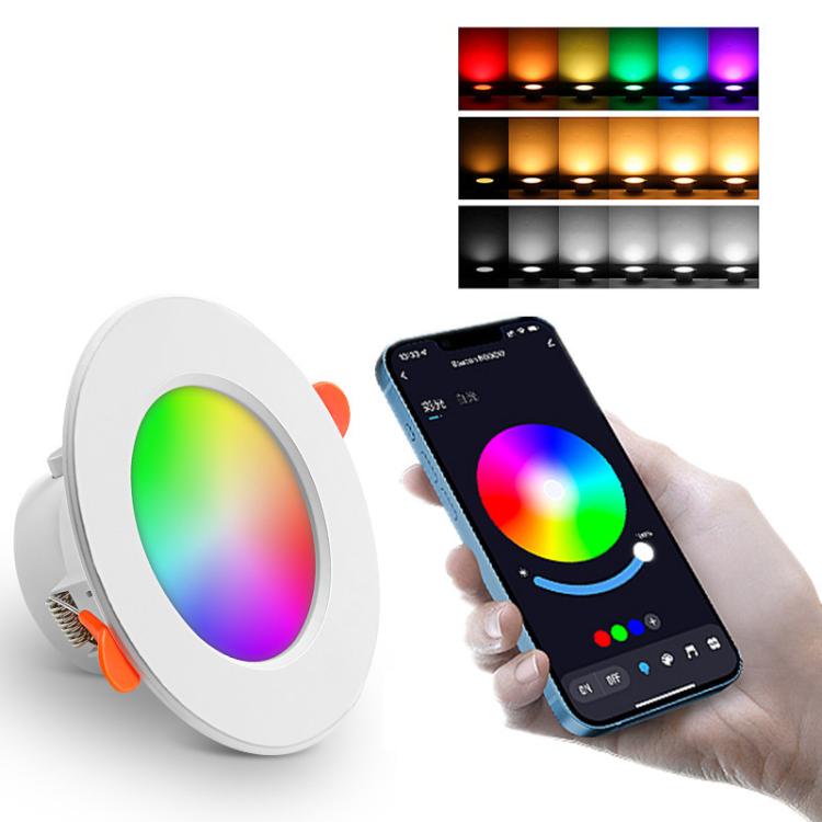 Lâmpada de Teto Inteligente Redonda Embutida Tuya Bluetooth RGBCW com Mudança de Cor e Dimmer, Tuya Bluetooth 10W 85-265V