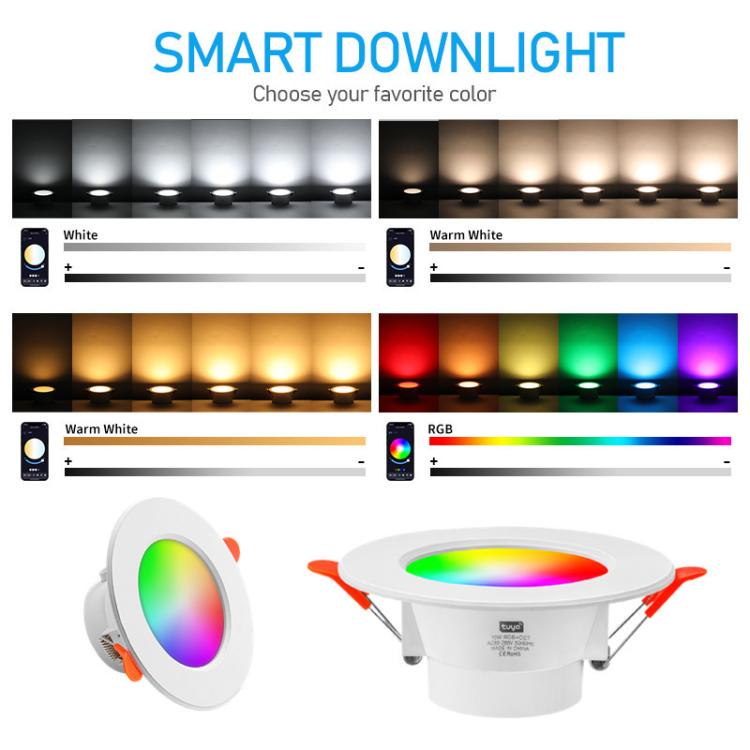 Lâmpada de Teto Inteligente Redonda Embutida Tuya Bluetooth RGBCW com Mudança de Cor e Dimmer, Tuya Bluetooth 10W 85-265V