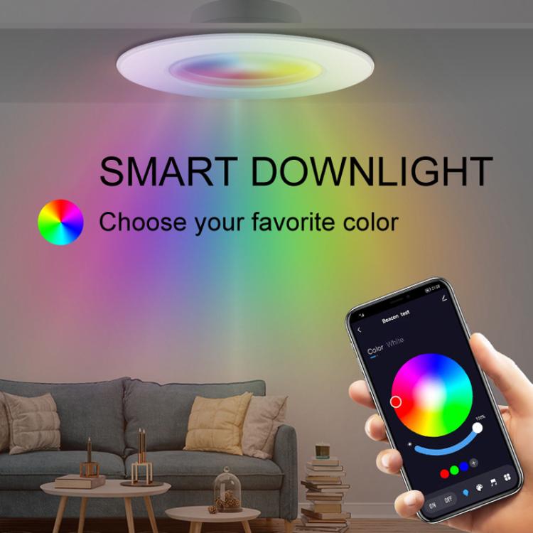 Lâmpada de Teto Inteligente Redonda Embutida Tuya Bluetooth RGBCW com Mudança de Cor e Dimmer, Tuya Bluetooth 10W 85-265V