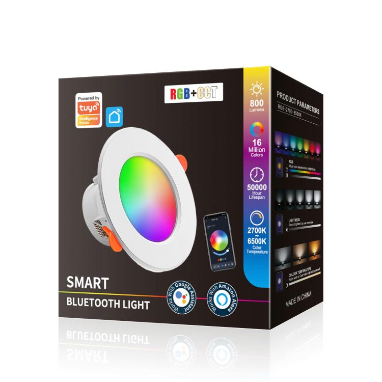 Lâmpada de Teto Inteligente Redonda Embutida Tuya Bluetooth RGBCW com Mudança de Cor e Dimmer, Tuya Bluetooth 10W 85-265V