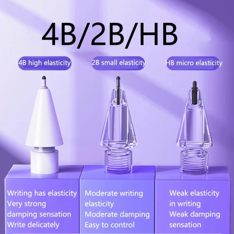 Ponta de substituição elástica macia e silenciosa para Apple Pencil 2 / 1, 4B branca, 4B transparente, 2B branca, 2B transparente, HB branca, HB transparente